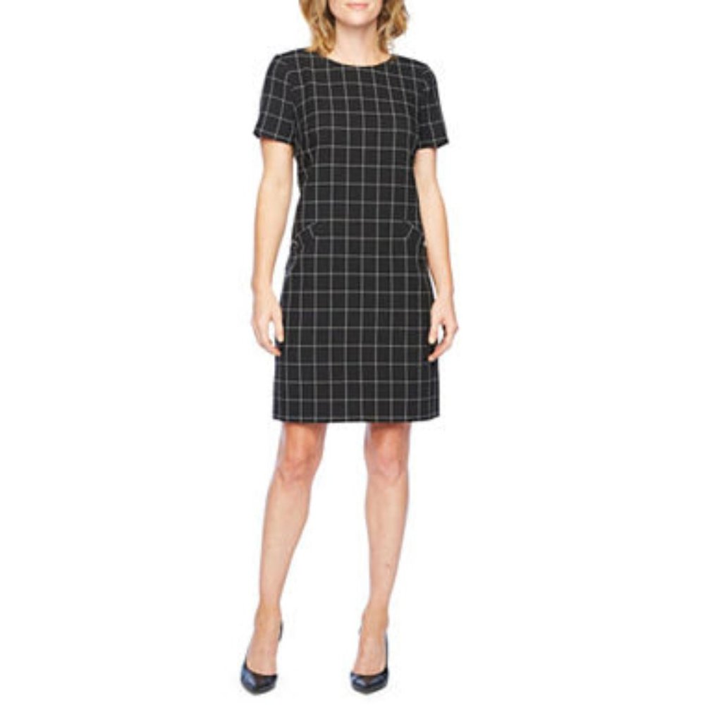 Liz Claiborne Short Sleeve Grid Shift Dress